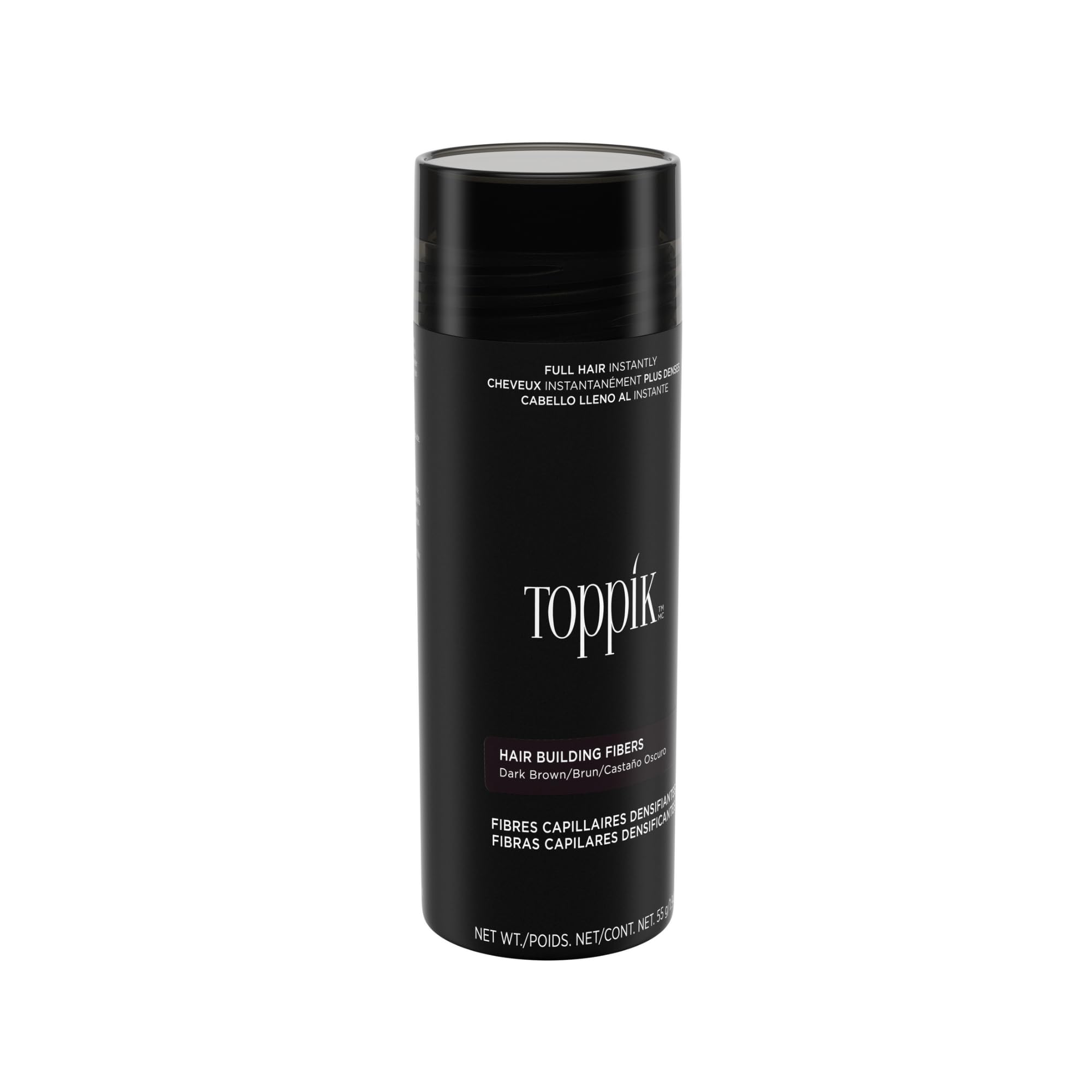 Toppik Hair Building Fibers, Dark Brown, 55g | Fill In Fine or Thinning Hair | Instantly Thicker, Fuller Looking Hair | 9 Shades for Men & Women